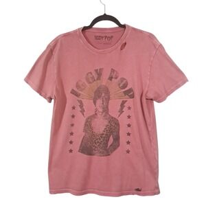 Iggy Pop Lucky Brand Shirt Unisex Small PInk Iggy Pop Distressed Lightweight